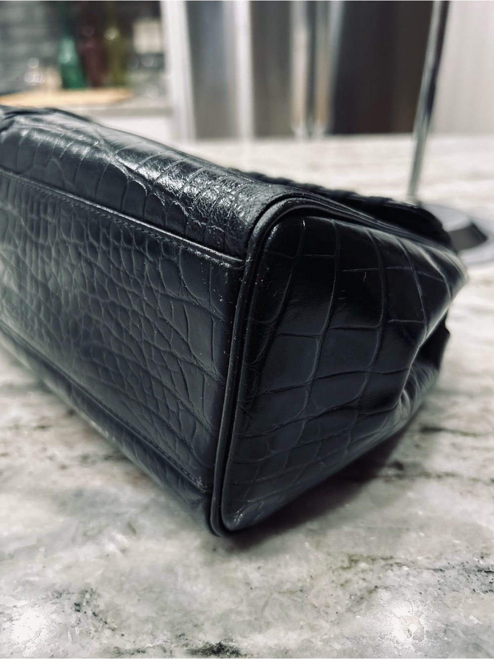 Yves Saint Laurent Authentic Elegant Black Crocodile Embossed Top-Handle Bag - Picture 9 of 14